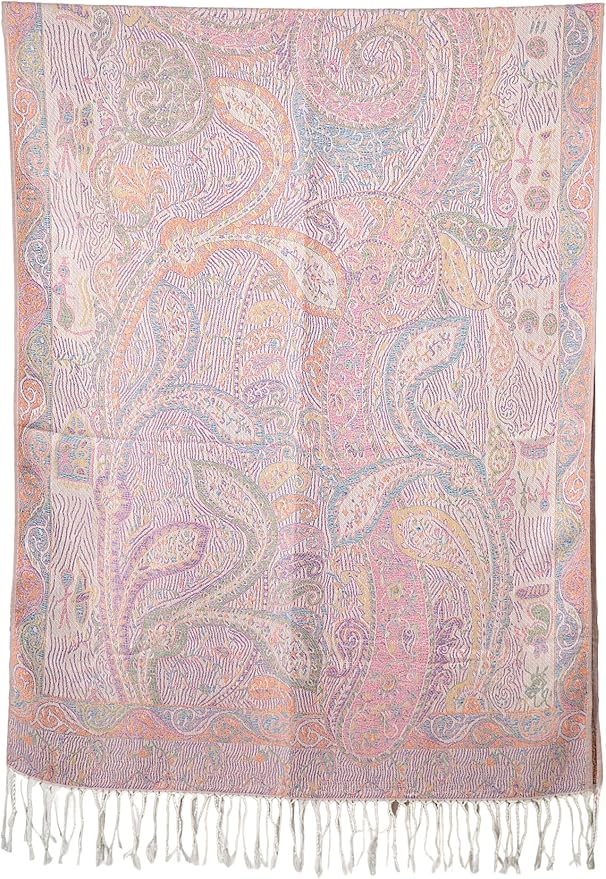 Achillea Reversible Paisley Pashmina Rave Scarf – Exotic Indian Shawls and Wraps for Evening Dresses, Festivals, All Seasons