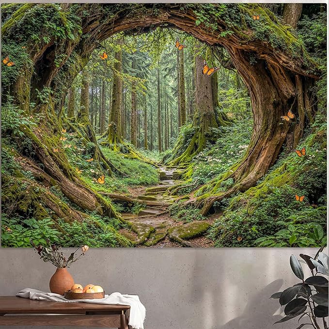 Accnicc Forest Tapestry Green Nature Tree Wall Tapestry for Bedroom Aesthetic Jungle Outdoor Landscape Small Tapestries Wall Hanging for Dorm Living Room Decor 48 x 36 Inch