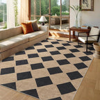 Checkered Easy Jute Rug 6x9 Outdoor Rug Large Washable Area Rugs for Living Room Bedroom Non Slip Neutral Farmhouse Indoor Outdoor Carpet for Backyard Patio Office