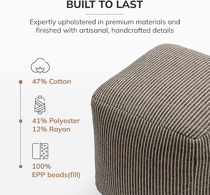 Anji Mountain Pouf Ottoman Foot Rest, Handmade Ottoman Pouf, Comfortable Foot Stool, Decorative Floor Seating for Living Room Decor, Bedroom & Home Décor Accent - Mocha Bisque