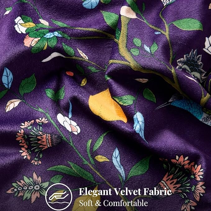 MUSSEL Purple Floral Pillow Covers 12x20 Set of 2, Velvet Wild Flower Plant Throw Pillows Case, Square Farmhouse Decor Cushion Covers for Home Sofa Bed Couch