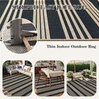 Lahome Elance Striped Easy Jute Rugs for Living Room, 6x9 Washable Indoor Outdoor Patio Rug, Neutral Thin Non Slip Non Shedding Black Dining Room Carpet for Under Table Mudroom Classroom