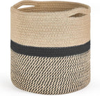 Dahey Jute Rope Plant Basket Modern Woven Storage Basket for 10.5" Indoor Planter, Decorative Flower Pots Cover Laundry Bin with Handle Rustic Home Decor, Black