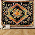 Accnicc Hippie Sun and Moon Tapestry Boho Mandala Floral Wall Tapestry for Bedroom Aesthetic Vintage Plant Celestial Colorful Large Tapestries Wall Hanging for Dorm Living Room Decor 80 x 60 Inch