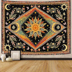 Accnicc Hippie Sun and Moon Tapestry Boho Mandala Floral Wall Tapestry for Bedroom Aesthetic Vintage Plant Celestial Colorful Large Tapestries Wall Hanging for Dorm Living Room Decor 80 x 60 Inch