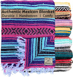 Del Mex Classic Mexican Blanket, Large Authentic Woven Falsa Throw (70"x50"), Artisan Southwest Décor for Beach, Yoga, Outdoors (Pink/Purple/Mint)