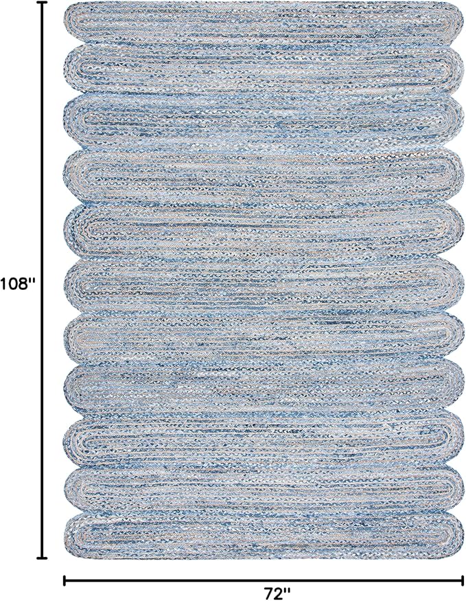 SAFAVIEH Cape Cod Collection Area Rug - 6' x 9', Blue & Natural, Handmade Braided Jute & Cotton, Ideal for High Traffic Areas in Living Room, Bedroom (CAP208L)