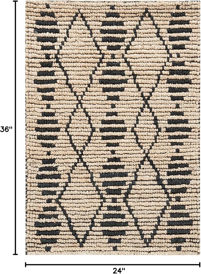 SAFAVIEH Bohemian Collection 2' x 3' Beige / Black BOH703Z Handmade Moroccan Tribal Jute Accent Rug