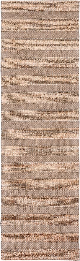 SAFAVIEH Natural Fiber Collection Runner Rug - 2'3" x 8', Grey & Natural, Handmade Boho Farmhouse Rustic Jute & Cotton Jute, Ideal for High Traffic Areas in Living Room, Bedroom (NFB654F)