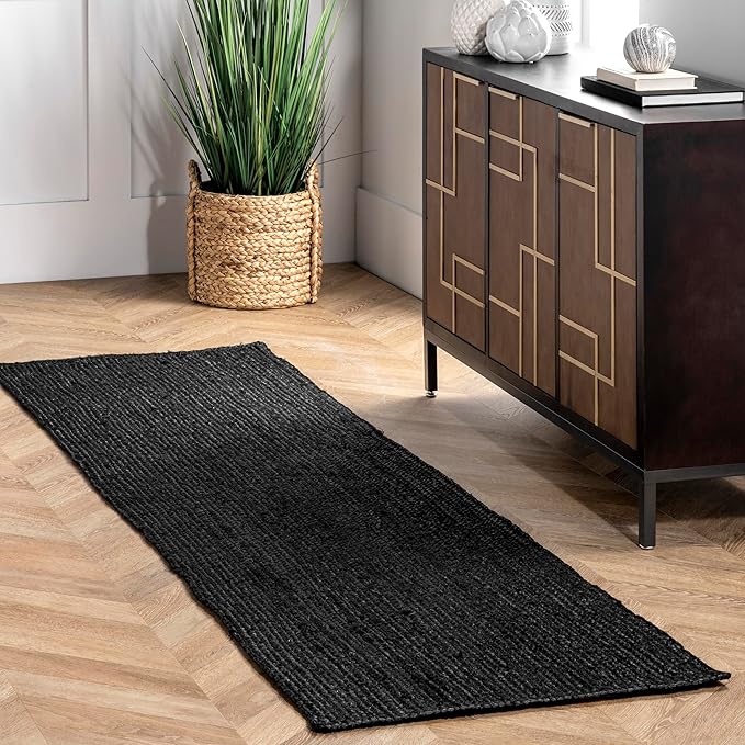 nuLOOM 2x6 Rigo Jute Hand Woven Area Rug, Black, Solid Farmhouse Design, Natural Fiber, For Bedroom, Living Room, Dining Room, Hallway, Office, Kitchen, Entryway