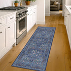 Non Slip Dark Blue 2x5 Runner Rug - Washable Small Throw Rugs for Kitchen, Entryway, Bathroom, Bedroom, Laundry Room, Hallway, Dusky Navy Vintage Oriental Décor