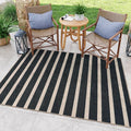 Lahome Elance Striped Easy Jute 5x7 Outdoor Rug, Washable Rugs for Patio Living Room, Farmhouse Neutral Non Slip Non Shedding Black Carpet for Deck Entryway Dining Room Office Porch