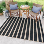Lahome Elance Striped Easy Jute 5x7 Outdoor Rug, Washable Rugs for Patio Living Room, Farmhouse Neutral Non Slip Non Shedding Black Carpet for Deck Entryway Dining Room Office Porch