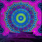 Apdidl Blacklight Trippy Mandala Tapestry for Bedroom, Black Light UV Reactive Posters Wall Hanging Aesthetic, Neon Colorful Hippie Boho Art Decor Tapestries for Living Room Adults 51" X 60"