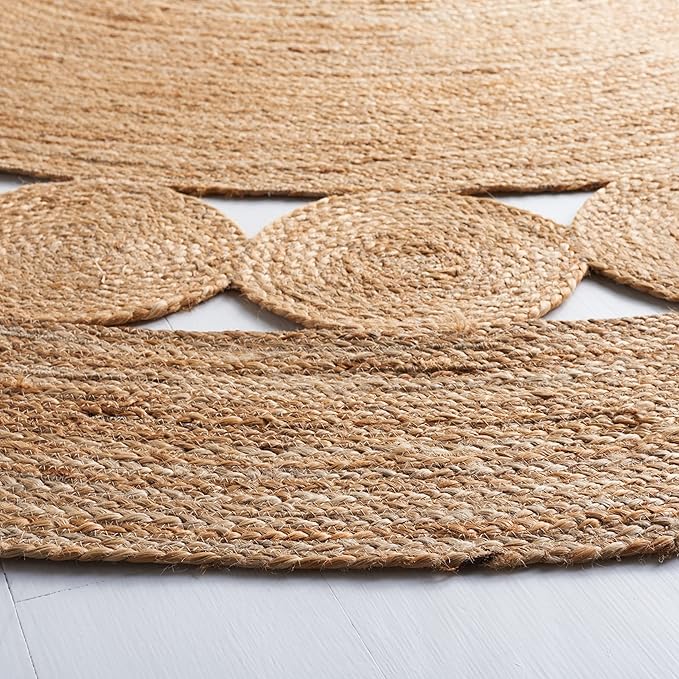 SAFAVIEH Area Rug 8' Round - Natural Fiber Collection - Large - Natural Brown, Handmade Jute, Boho Farmhouse Braided Design (NF364A)