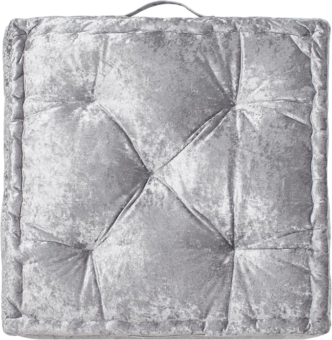 SAFAVIEH Home Collection Belia Silver 18-inch Square Tufted Floor Pillow with Insert