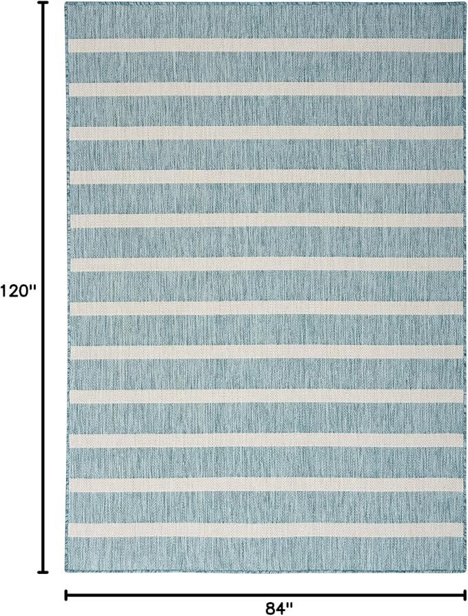 Nourison Home Positano Aqua Ivory 7' x 10' Area Rug - Easy Clean, Non Shedding, Bed Room, Living Room, Dining Room, Kitchen (7' x 10')
