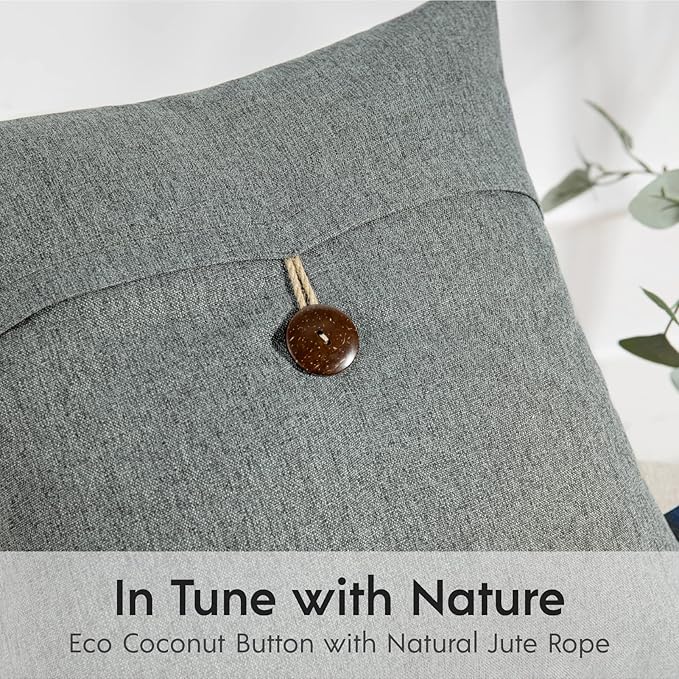 Phantoscope Pack of 2 Farmhouse Throw Pillow Covers Premium Coconut Button Vintage Linen Solid Decorative Pillow Cover for Couch Bed and Chair Gray 12 x 20 inches 30 x 50 cm