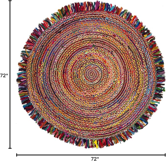 SAFAVIEH Cape Cod Collection Area Rug - 6' Round, Ivory & Red, Handmade Boho Fringe Jute & Cotton, Ideal for High Traffic Areas in Living Room, Bedroom (CAP206A)