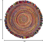 SAFAVIEH Cape Cod Collection Area Rug - 6' Round, Ivory & Red, Handmade Boho Fringe Jute & Cotton, Ideal for High Traffic Areas in Living Room, Bedroom (CAP206A)