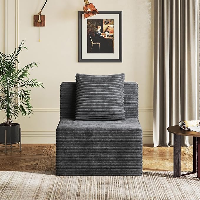 WLIVE 32'' Middle Sofa Seat of Cloud Sectional Couches for Living Room, Boneless Armless Chair, Memory Foam Corduroy, Grey