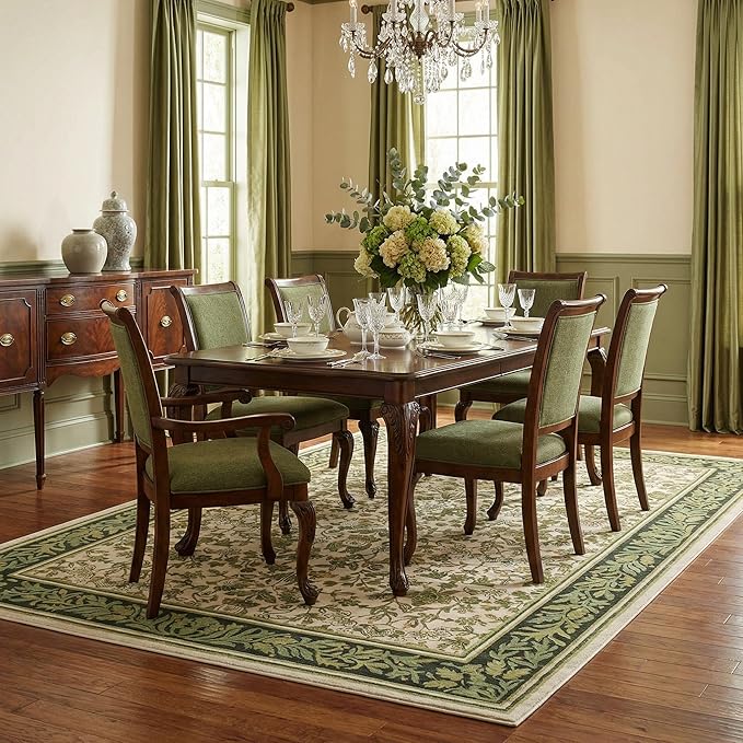 GarveeHome Washable Rug 9x12 Area Rugs for Living Room, Boho Rug Non Slip Vintage Low Pile Large Rugs for Bedroom Stain Resistance Non-Shedding Throw Carpet for Office Light Green