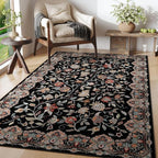 Rugcomf Vintage Paisley Rugs for Bedroom 4'x6' - Machine Washable Area Rug, Non-Slip Low Pile Floral Carpet for Girl/Boys Room, Living Room, Kids, Entry - Black