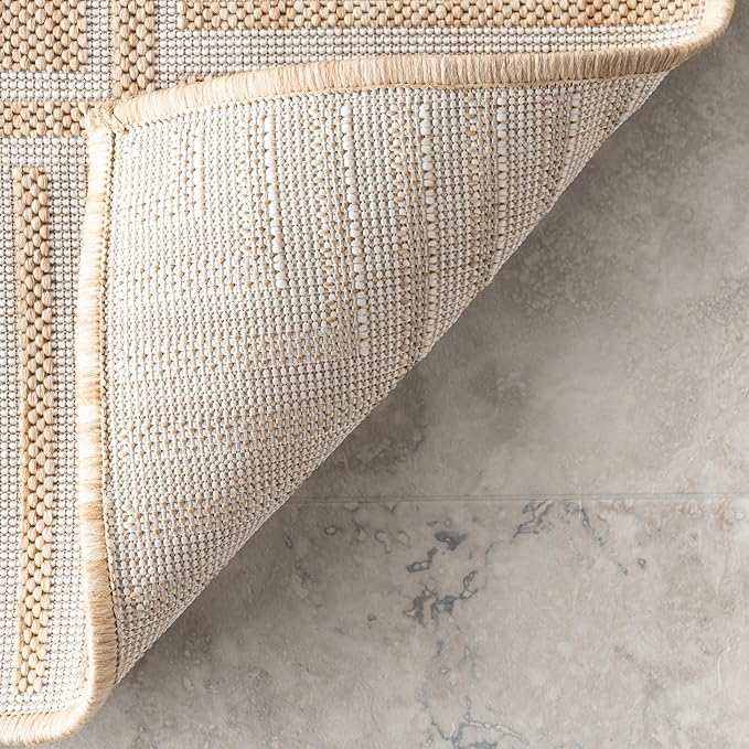 Nuloom Asha Tan/Ivory, 8' x 10', Casual, Striped Border, Soft and Cozy, High Traffic, Stain Resistant, Easy Clean, Durable Area Rug for Indoor/Outdoor Patio, Deck, Porch, Garden, Courtyard