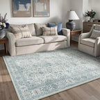 Area Rug 5x7 Blue Washable Living Room Carpet Soft Non Slip Vintage Bedroom Indoor Office Traditional Retro Distressed Throw Large Rug for Dining Room Bathroom Kitchen