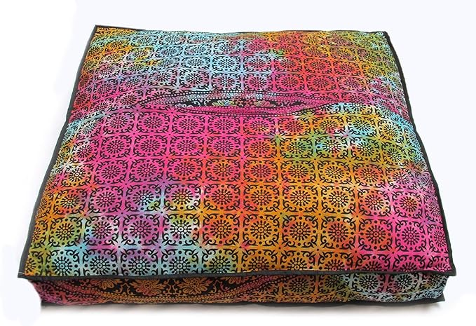 Large Hippie Mandala Round Floor Pillow Cover Ottoman Pouf Cover Daybed Cotton Cushion Cover with Heavy Duty Zipper Seating Ottoman Poufs Dog-Pets Bed (MUlti Elephant Flower, 35" Square)