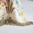 Boho Throw Blanket for Bed 90”x98”, 100% Cotton Woven Blanket for Couch Sofa, Ultra Soft 4-Layer Muslin Quilt with Floral Printed, Farmhouse Bed Blanket/Cover for Living Room Decor