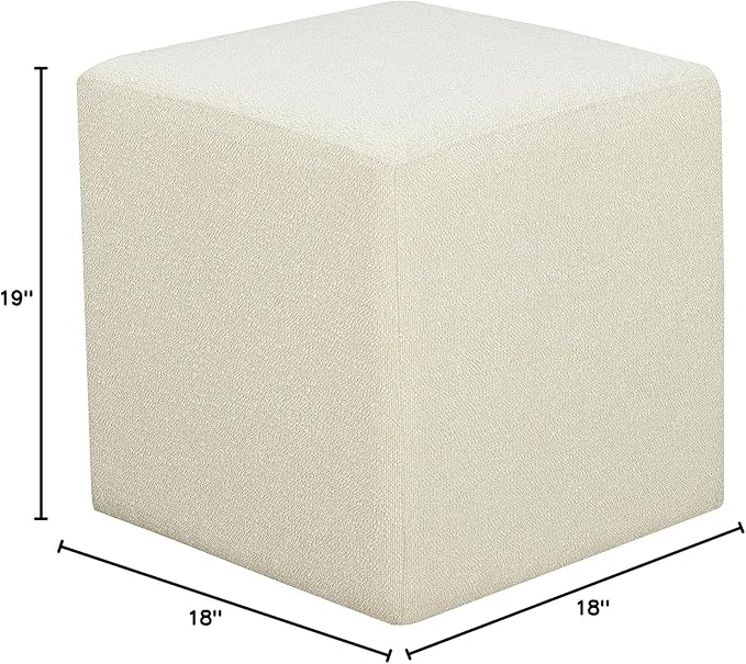Warren 18" Cube Ottoman, Urban Transitional, Fully Assembled, Soft Boucle Fabric, Snow