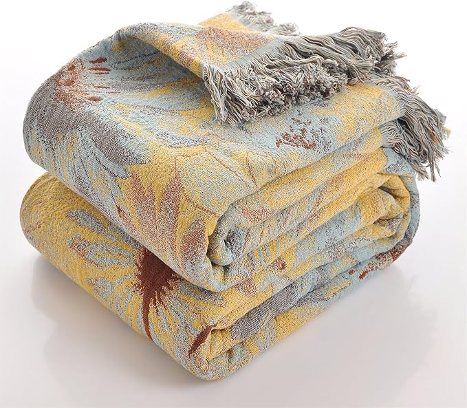 Boho Cotton Throw Blankets for Bed Couch, 100% Soft Cozy Cotton Blanket Rustic Quilt 80"x90",Reversible Muslin Farmhouse Blankets for Armchair,Picnic,Sofa,Couch
