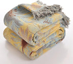 Boho Cotton Throw Blankets for Bed Couch, 100% Soft Cozy Cotton Blanket Rustic Quilt 80"x90",Reversible Muslin Farmhouse Blankets for Armchair,Picnic,Sofa,Couch