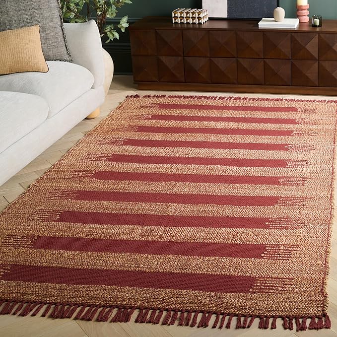 SAFAVIEH Area Rug 5x8 - Natural Fiber Collection - Natural & Rust, Handmade Jute, Ideal for Living Room, Bedroom, Dining Space (NF124P)