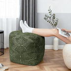 AELS Unstuffed Boho Textured Pouf Cover, Organic Modern Mid Century Rainbow Tufted Storage Bean Bag Cubes, Farmhouse Square Ottoman Pouf Foot Rest Footstool, 18"x18"x18", Cover ONLY, Olive Green