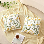 Embroidered Floral Throw Pillow Covers Flowers Decorative Couch Pillow Covers Farmhouse Green Floral Tufted Pillow Covers 18x18 Square Cushion Cases Set of 2 for Living Room Couch Sofa Bed Home Decor