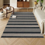Lahome Elance Striped Easy Jute Outdoor Patio Rug, Washable 5x7 Area Rugs for Living Room Office Indoor Outdoor Carpet, Farmhouse Non Shedding Stain Resistance Carpet for Dining Room Backyard Deck