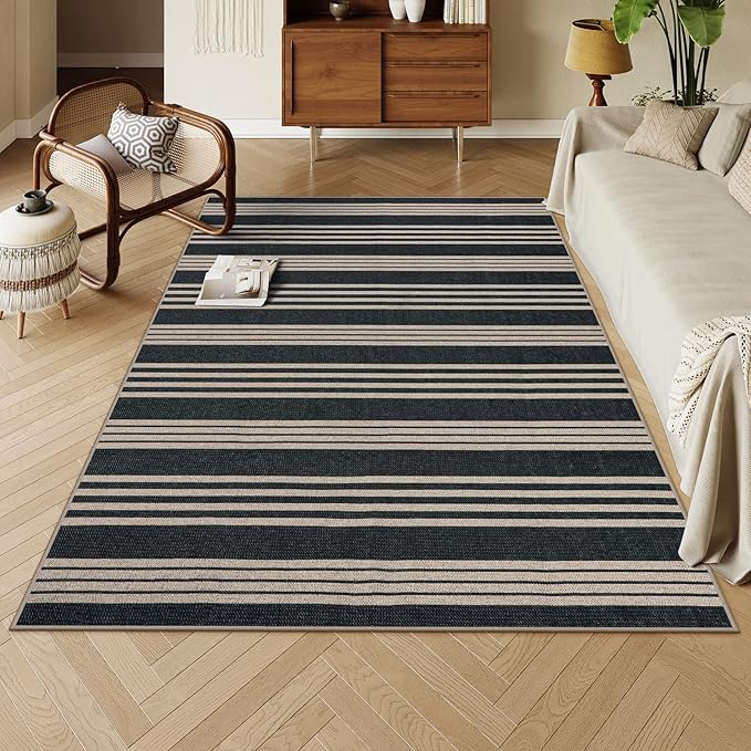 Lahome Elance Striped Easy Jute Outdoor Patio Rug, Washable 5x7 Area Rugs for Living Room Office Indoor Outdoor Carpet, Farmhouse Non Shedding Stain Resistance Carpet for Dining Room Backyard Deck
