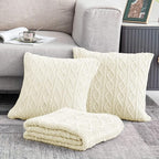 Homiest Cable Knit Throw Blanket & Pillow Set, Cream White Set of 3, Knitted Blanket (50"x60") & 2 Pillow Covers (18"x18"), Soft & Cozy Decorative Set for Couch, Bed, Sofa