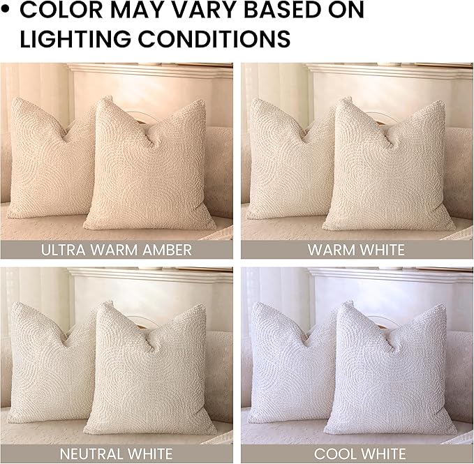 AELS Boho Decorative Textured Throw Pillow Covers 20x20, Organic Modern Mid Century Rainbow Tufted Pillow Case, Farmhouse Rustic Geometric Woven Cushion Case for Bed Couch Sofa, Creamy White