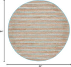 SAFAVIEH Natural Fiber Collection 7' Round Teal/Natural NFB655K Handmade Flat Weave Stripe Jute & Cotton Jute Area Rug