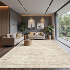 12x15 Washable Area Rug Beige Neutral Abstract Living Room Large Carpet Non Slip Bedroom Indoor Office Dining Room Low Pile Thin Rug