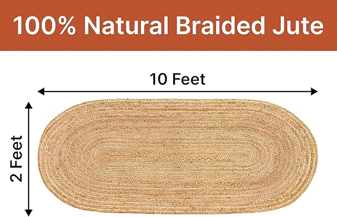 MDS Pack of 1 Handwoven Braided Jute Area Rug 2x10 feet Oval - 100% Natural Burlap Reversible Accent Rugs for Home Decor, Living Room, Doormat, Kitchen, Entryway Rug, Rustic, Farmhouse (2'x10')