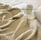 KyraHome 100% Organic Cotton 90"x104" King Size Muslin Blankets for Adults, Kids, Pre-Washed Plant Dyed, Breathable Cozy Gauze Bed Blanket, All Season (Oatmeal Khaki)