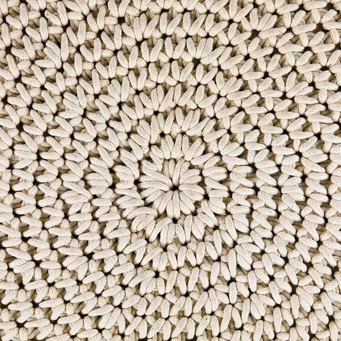 Northlight 18" Solid Cream Macrame Round Handmade Cotton Pouf Ottoman