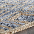 SAFAVIEH Cape Cod Collection 8' Round Natural / Blue CAP354A Handmade Flatweave Diamond Braided Jute & Denim Area Rug