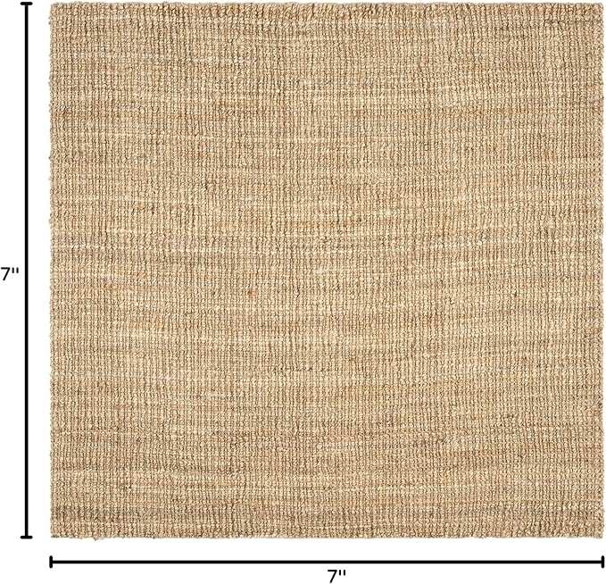 SAFAVIEH Area Rug 7' Square - Natural Fiber Collection - Natural Brown, Handmade Jute, Farmhouse Style, Chunky Textured Thick Pile (NF447A)