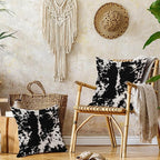 Cowhide Print Pillow Covers 16X16 Inch Black White Cow Spots Decorative Square Pillow Cases Set of 2 Farmhouse Western Home Decor Cotton Linen Throw Pillows For Bedroom Sofa Couch Porch Outdoor