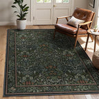 GENIMO Washable 4x6 Area Rug, Vintage Boho Floral Carpet, Soft Low-Pile Non-Slip Thin Rug for Living Room, Bedroom, Dining Room, Nursery, Dark Green